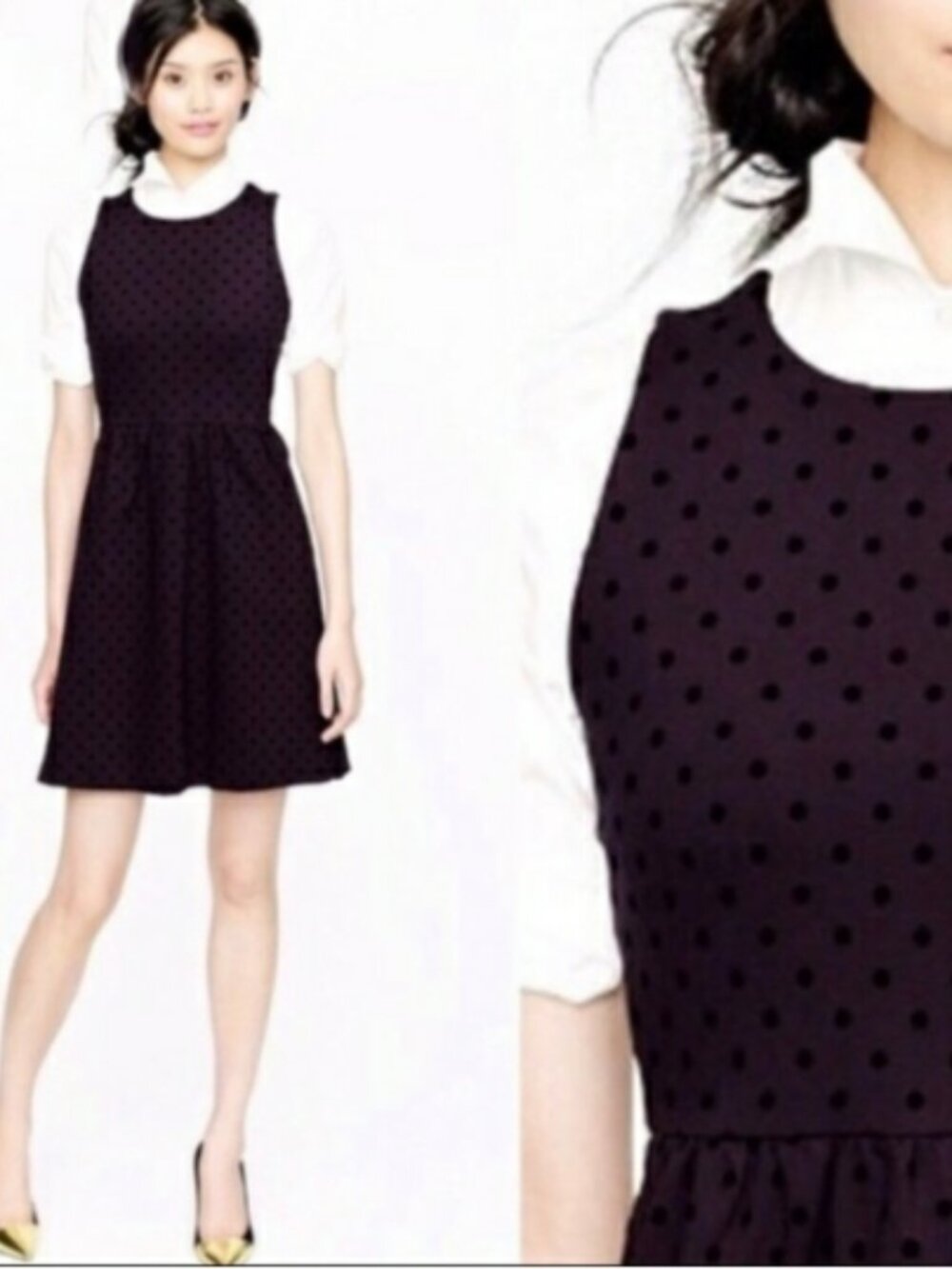 J.Crew Black Gray Velvet Polka Dot Fit & Flare Sleeveless Dress Size M